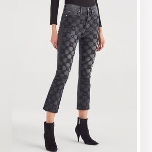 7 For All Mankind Black Floral & Sequin Applique High Waist Cropped Jeans 14